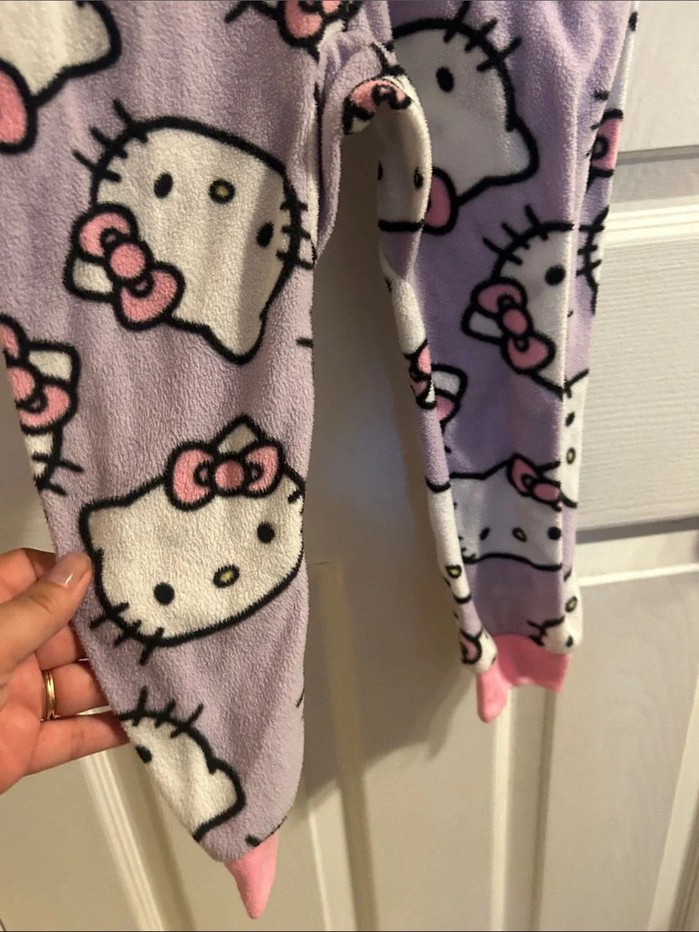 Hello Kitty Lavender and White Fleece One-Piece Pajama Footie with Pink Accents